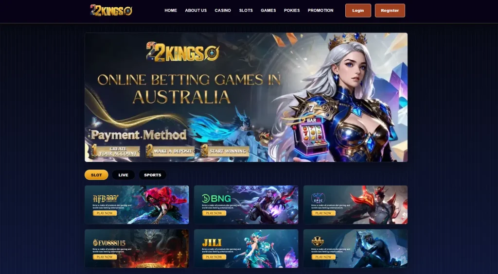 Current 22KING promotional panel for Australian users