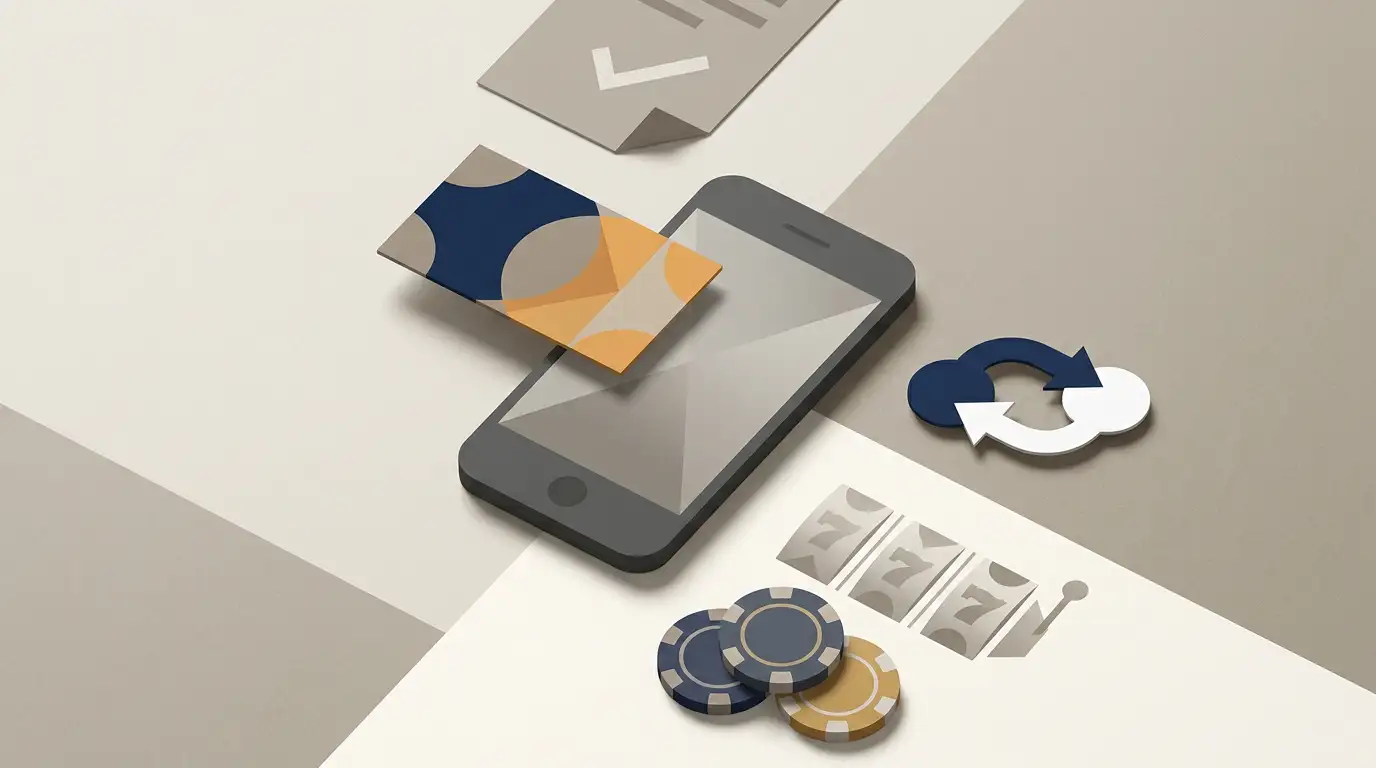 Editorial illustration combining Australian dollar, PayID, pokies, mobile access and verification themes